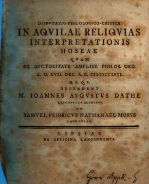Disp. philol. crit. in Aquilae reliquias interpretationis Hoseae