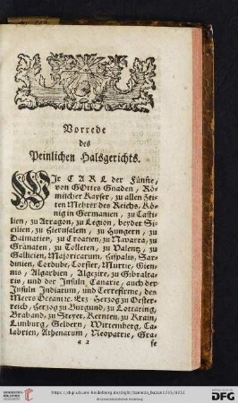 Vorrede des Peinlichen Halsgerichts