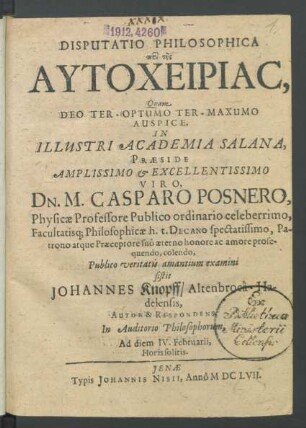 Disputatio Philosophica peri tēs Autocheirias