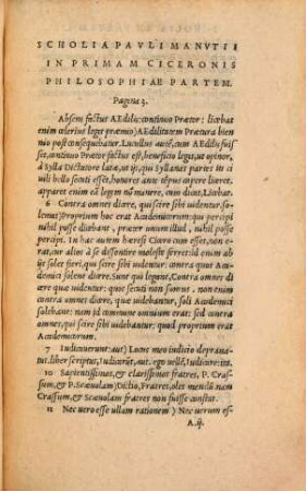 Scholia Pavli Manvtii, Qvibvs Ciceronis Philosophia Partim Corrigitvr, Partim Explanantvr