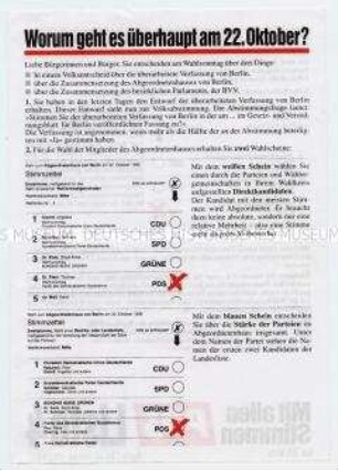 Flugblatt der PDS zur Wahl zum Berliner Abgeordnetenhaus 1995