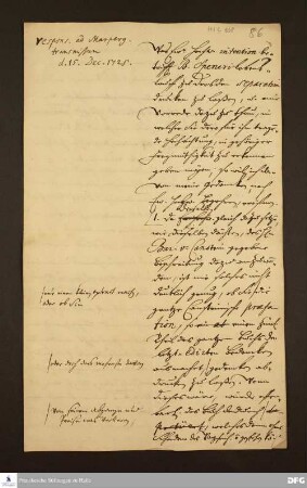 Teil eines Briefs von August Hermann Francke an Bernhard Walther Marperger.