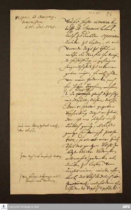 Teil eines Briefs von August Hermann Francke an Bernhard Walther Marperger.