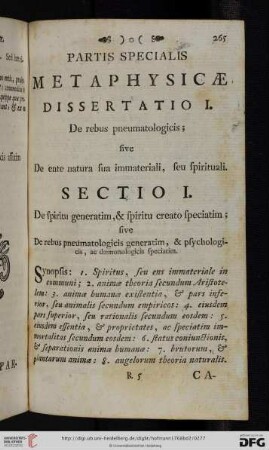 Sectio I: De spiritu generatim, & spiritu creato speciatim