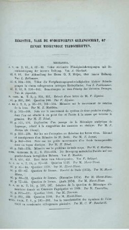 Register, naar de onderwerpen gerangschikt, op eenige wiskundige tijdschriften.
