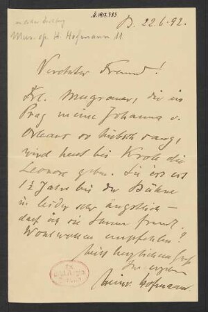 Brief an Oskar Eichberg : 22.06.1892