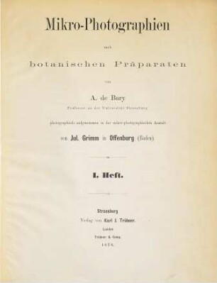Mikro-Photographien nach botanischen Präparaten, Heft 1