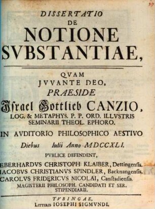Disp. de notione substantiae