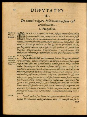 Disputatio III. De veteri vulgata Bibliorum versione vel translatione.