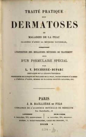 Traité pratique des Dermatoses ou maladies de la peau