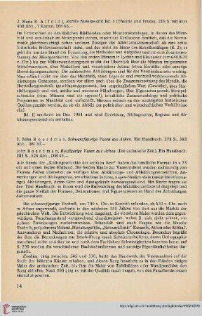 [Rezension von: John Boardman, Schwarzfigurige Vasen aus Athen. Ein Handbuch (Kulturgeschichte der antiken Welt)]