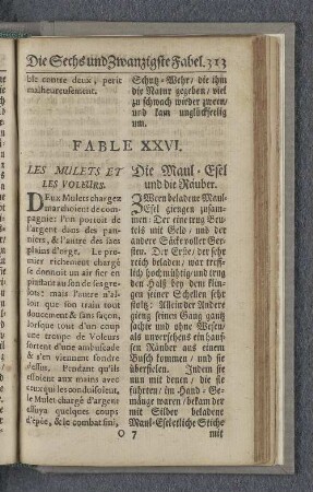 Fable XXVI. Les mulets et les voleurs. Die Maul=Esel und die Räuber.