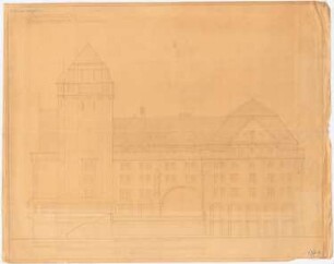 Rheinbrücke, Köln: Ansicht der Uferbebauung auf Deutzer Stadtseite 1:100 (von Inv.Nr. 16222)