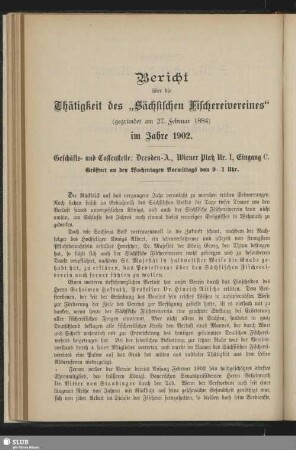 Bericht über die Thätigkeit des "Sächsischen Fischereivereines" im Jahre 1902