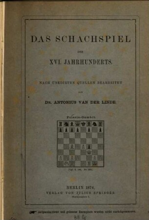 Das Schachspiel des 16. Jahrhunderts