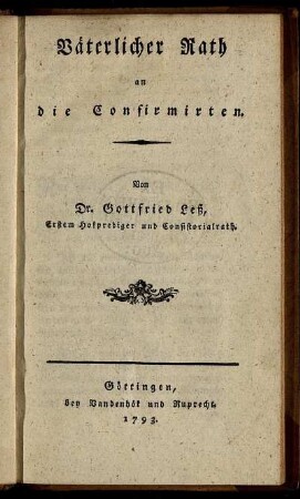 Väterlicher Rath an die Confirmirten