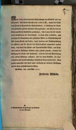 [Kabinettsordre betr. Vorzugsrecht des Fiskus in Konkursen der Kontrebandiers]