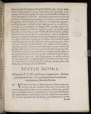 Sectio Ultima. Clementis V. P. M. constitutio examinatur. [...]