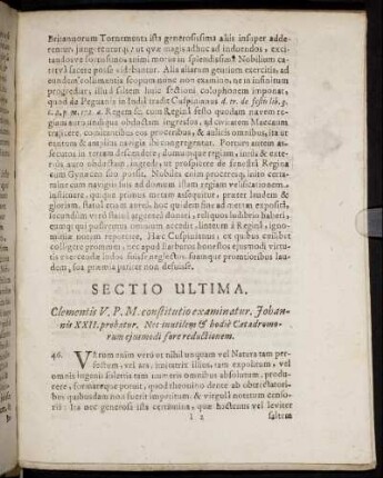 Sectio Ultima. Clementis V. P. M. constitutio examinatur. [...]