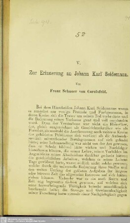 Zur Erinnerung an Johann Karl Seidemann