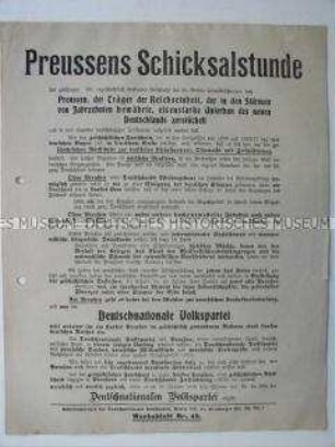 Aufruf der Deutsch-Nationalen Volkspartei zur Wahl der Preußischen Nationalversammlung 1919