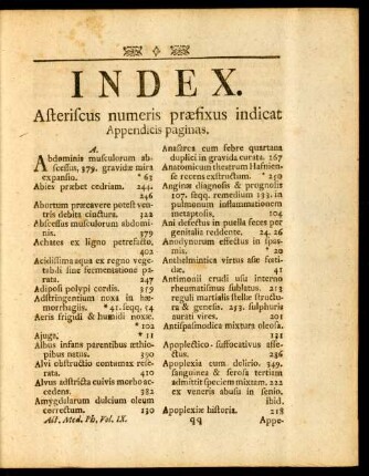 Index. Asteriscus numeris praefixus indicat Appendicis paginas