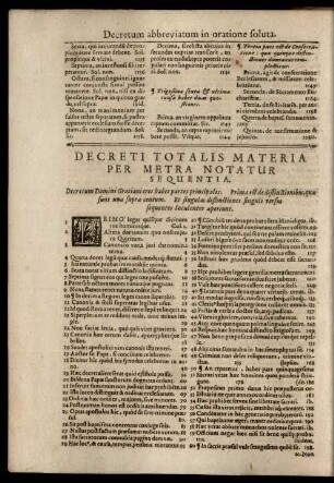 Decreti Totalis Materia Per Metra Notatur Sequenta.