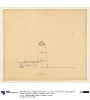 Potsdam, Einsteinturm, Ideenskizze, Observatorium und astrologisches Institut. Skizze des Aufrisses einer Seite