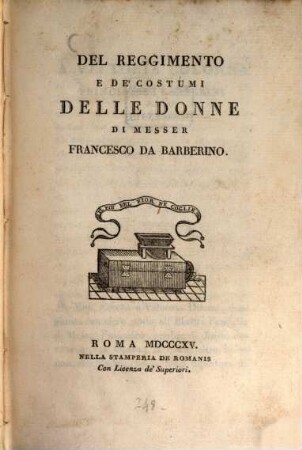 Del reggimento e de'costumi delle donne