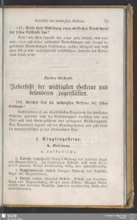 Fünfter Abschnitt. Uebersicht der wichtigsten Gesteine und besonderen Lagerstätten