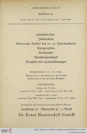 Antiquariatskatalog 87 - Auktion 39