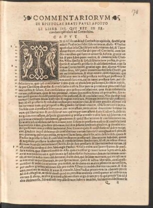 Commentariorum In Epistolas Beati Pauli Apostoli Liber III. Qui Est In Secundam epistolam ad Corinthios.