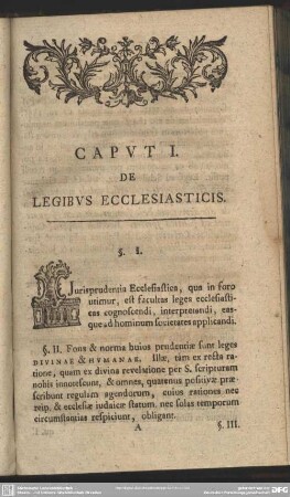 Caput I. De Legibus Ecclesiasticis