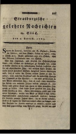 29. Stück, den 9. Aprill, 1783.