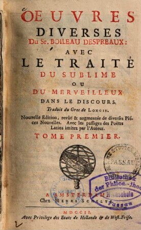 Oeuvres diverses du Sr Boileau Despreaux, 1