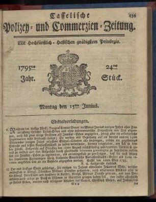 24tes Stueck, Montag den 15ten Junius 1795