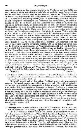220, K. W. Gerster. Die Rätsel der Nervosität. Streifzüge in das Gebiet des bewußten und unbewußten Seelenlebens. 1922