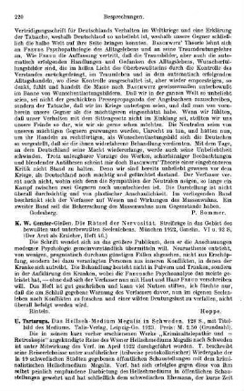220, K. W. Gerster. Die Rätsel der Nervosität. Streifzüge in das Gebiet des bewußten und unbewußten Seelenlebens. 1922