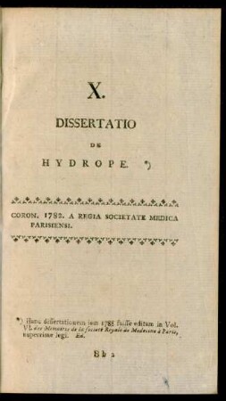 X. Dissertatio De Hydrope