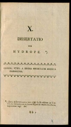 X. Dissertatio De Hydrope
