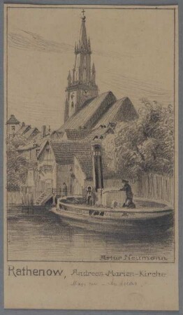 Rathenow: Blick vom Stadtkanal zur Evang. Stadtpfarrkirche St. Marien und Andreas