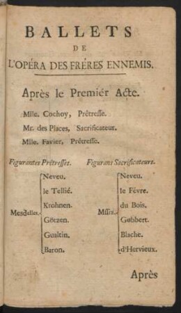 Ballets De L'Opéra Des Fréres Ennemis