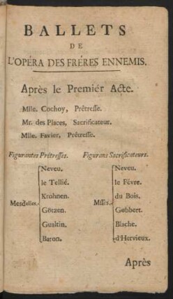 Ballets De L'Opéra Des Fréres Ennemis