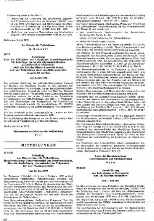 Durchführung von Lehrgängen in Stenographie und im Maschinenschreiben : 15/73 vom 1. Juli 1973 ; [Mitteilungen]