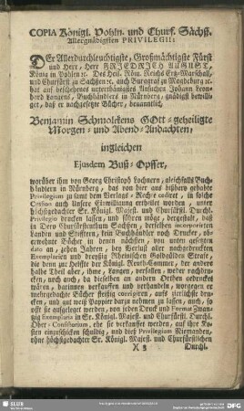 Copia Köngil. Pohln. und Churf. Sächß. Allergnädigsten Privilegii