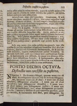 143-152, Positio Decima Octava. Distinctio non consistit in positivo