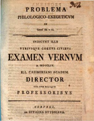 Problema philologicum exegeticum in Genes. III, 22