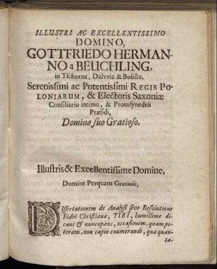 Illustri Ac Excellentissimo Domino, Gottfriedo Hermanno a Beuchling, [...]