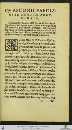 Quinti Asconii Paediani In Eandem Argumentum