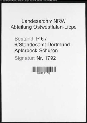 Sterberegister Standesamt Dortmund-Aplerbeck-Schüren XXV)